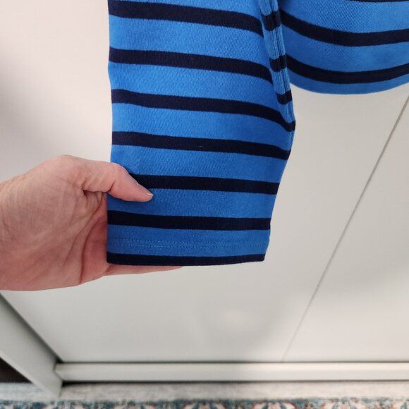 J. Crew Women's Classic Long Sleeve Boat Neck Striped Blue Cropped Top- XS - Picture 5 of 6